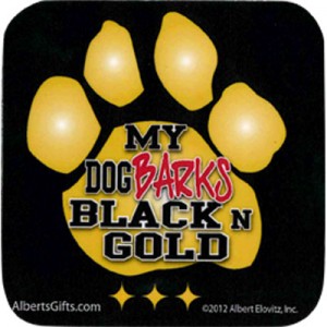 VINYL COASTER MY DOG BARKS BLACK N GOLD